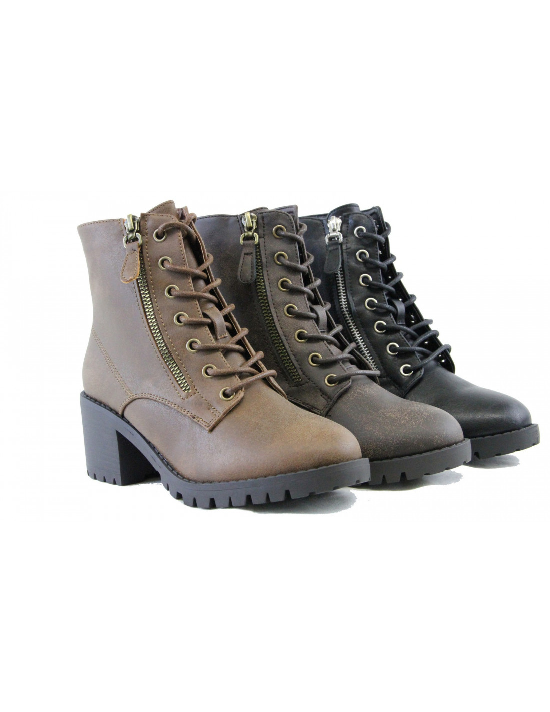 Womens Lace Up Block Heel Ankle Boots Shoes
