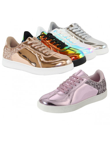 Women Fashion Holographic Sneakers Lace Up