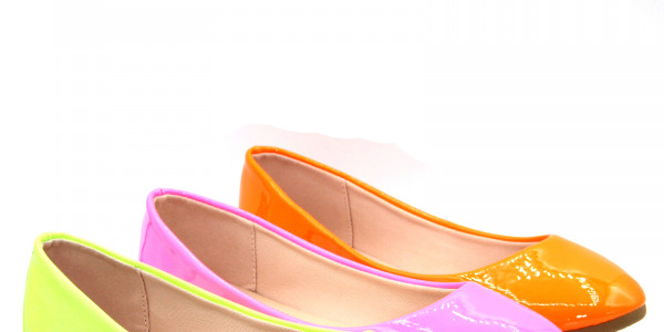 Women Fashion Round Toe Neon Colors Shiny Patent Leather Flats Shoes