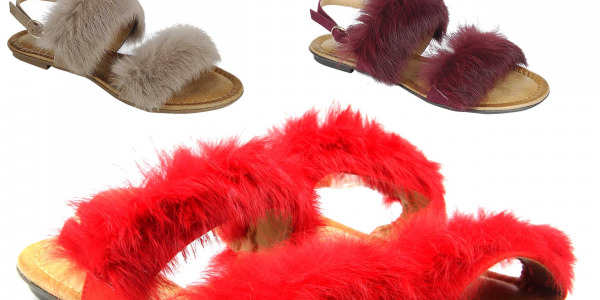 Women Pom Pom Wide Strap Fur Cute Stylish Slingback  Sandals Flats Shoes